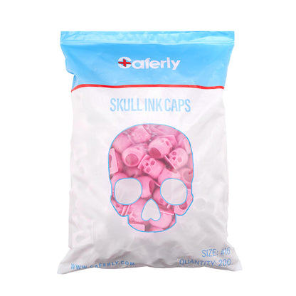 Saferly Skull Silicone Ink Caps —Size #16 (Large) — Bag of 200  — Pick Color