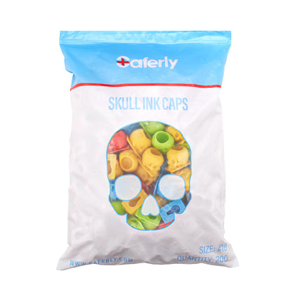 Saferly Skull Silicone Ink Caps —Size #16 (Large) — Bag of 200  — Pick Color