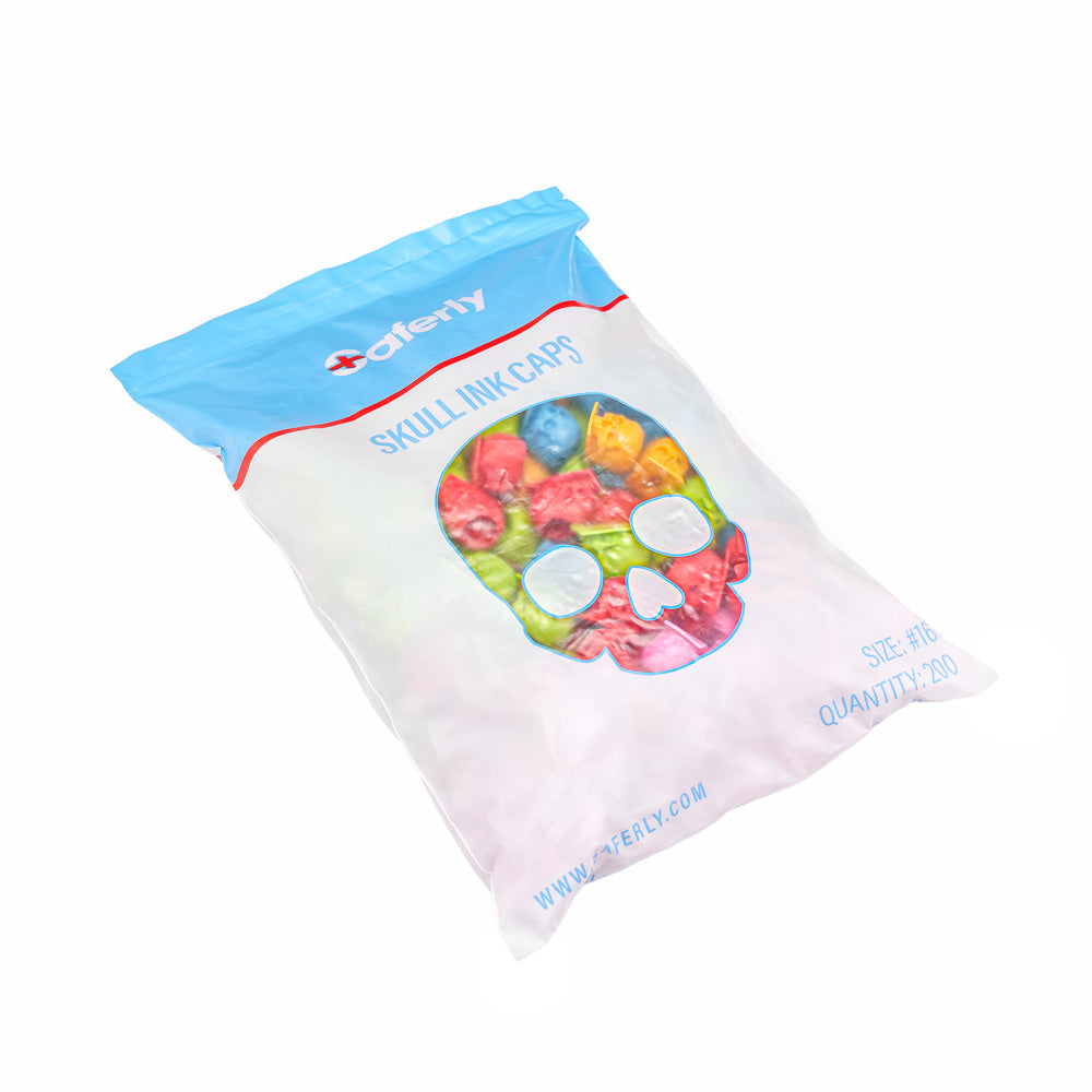 Saferly Skull Silicone Ink Caps —Size #16 (Large) — Bag of 200  — Pick Color