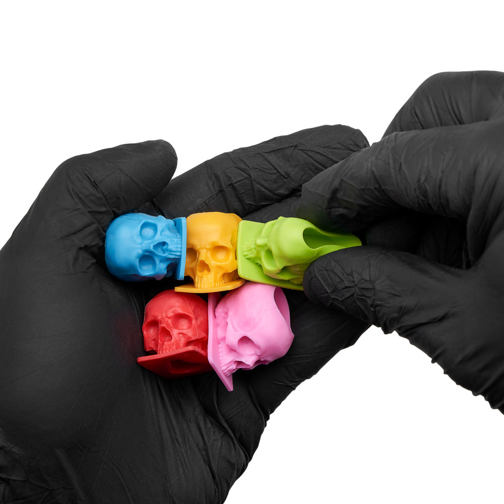Saferly Skull Silicone Ink Caps —Size #16 (Large) — Bag of 200  — Pick Color