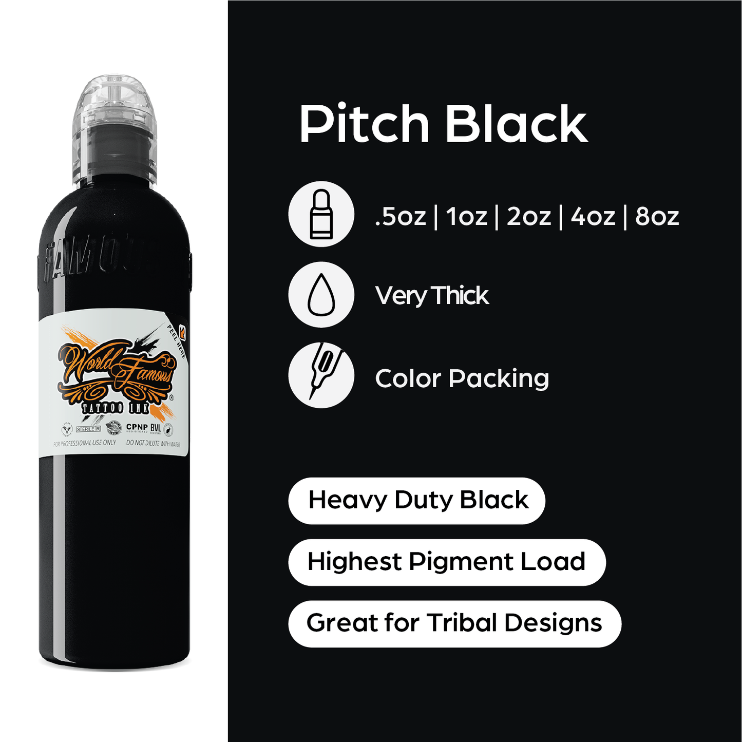 Pitch Black — World Famous Tattoo Ink — Pick Size