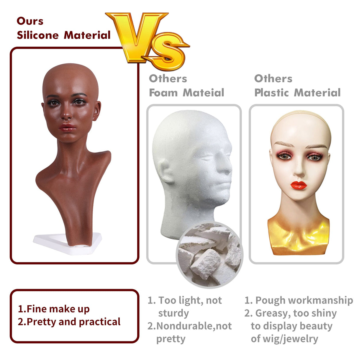 Realistic Female Silicone Head & Shoulder Display Mannequin